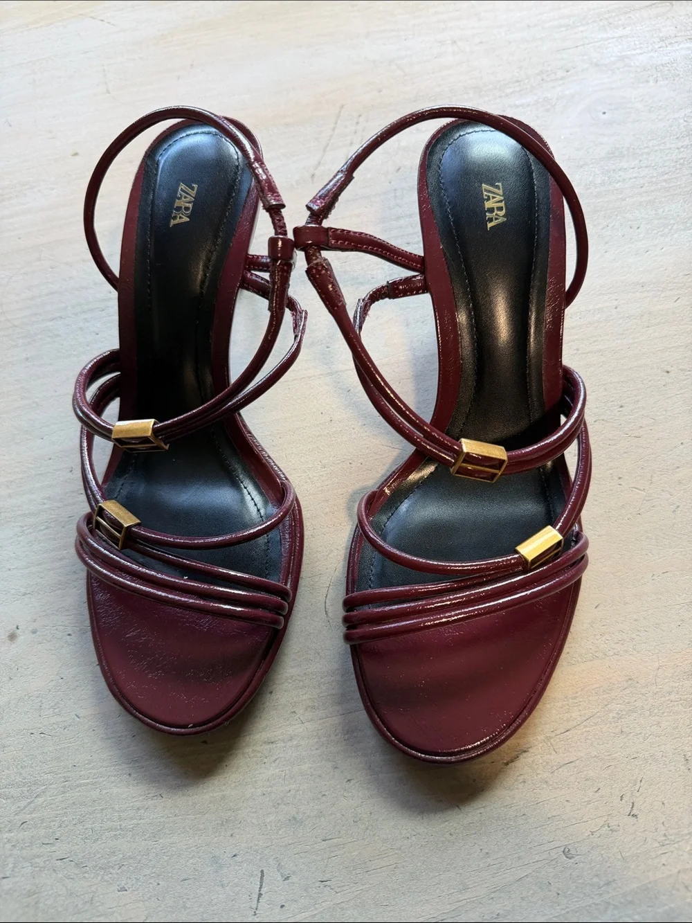 Zara Leather Strappy Heel Sandals Size 36